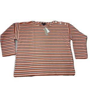 NWT   J Crew Long Sleeve Striped Top Women's Size Large 100% Cotton Orange Blue
